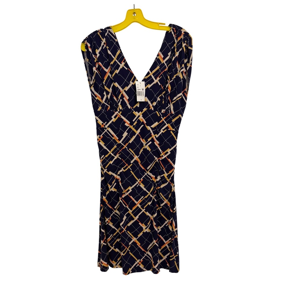 NWT Cabi Felicity Navy Blue Geometric‎ V-Neck Dress Size Medium Cocktail